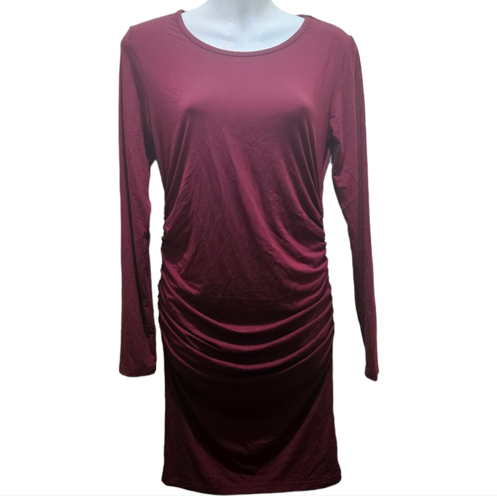 Smallshow Maternity Dress Long Sleeve Pregnancy Clothes Women Small Burgandy